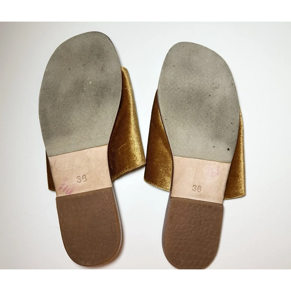 James Smith Off Duty‎ Marigold Velvet Velour Slides Sandals Women's US 6 EU 36